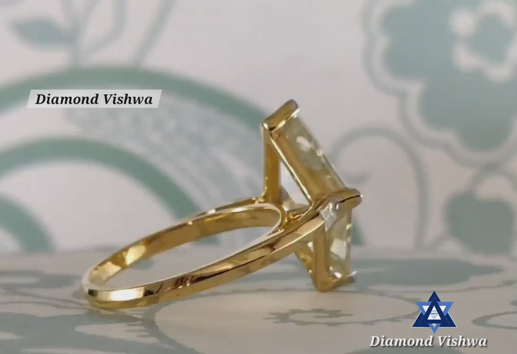 1412fabbc90349ada942c4d118bc62d2.thumbnail.0000000000 4.5 Carat Lozenge Moissanite Three Stone Engagement Wedding Ring with Baguettes in 14K Yellow Gold - 925 Silver - Image 1