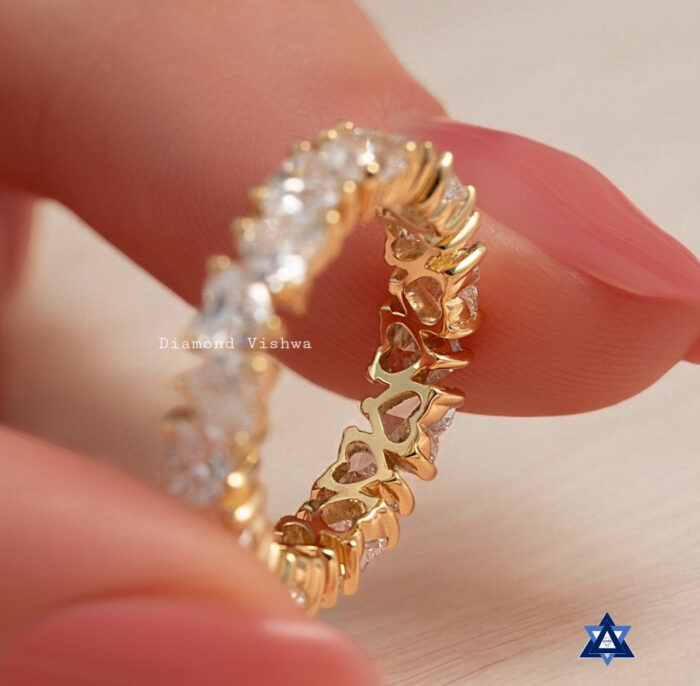 Heart Cut Moissanite Diamond Full Eternity Band, Prong Setting, Perfect Promise or Wedding Band, Classic band, Gifts for women - 925 Silver - Image 4