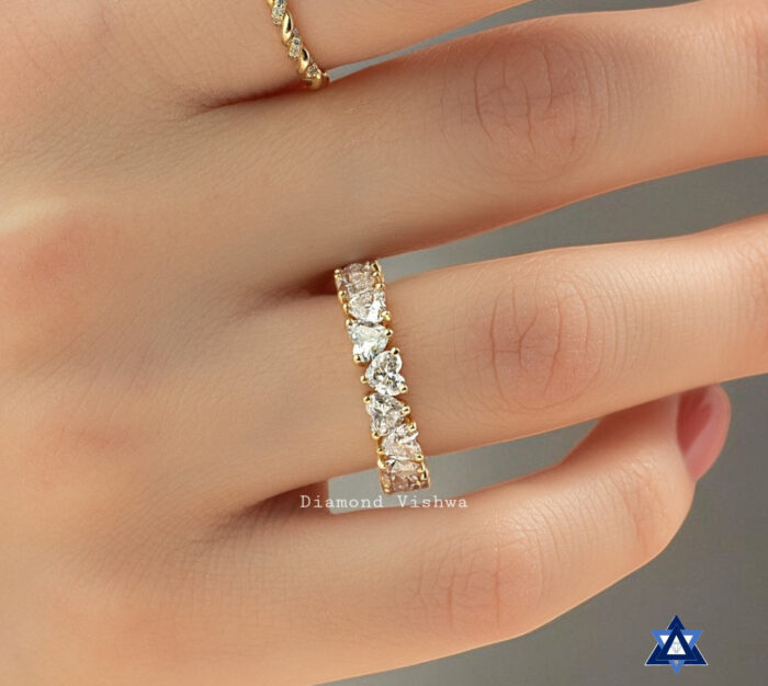 Heart Cut Moissanite Diamond Full Eternity Band, Prong Setting, Perfect Promise or Wedding Band, Classic band, Gifts for women - 925 Silver - Image 3