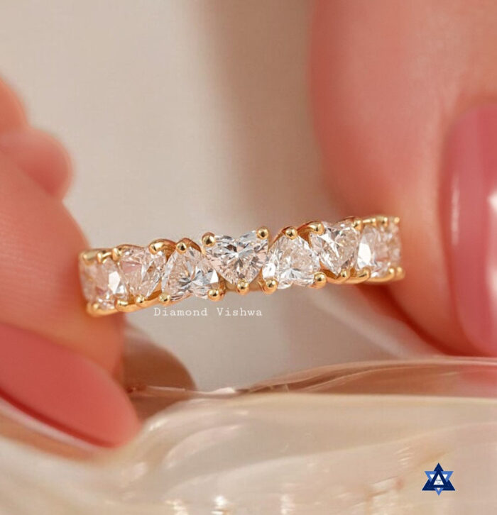 Heart Cut Moissanite Diamond Full Eternity Band, Prong Setting, Perfect Promise or Wedding Band, Classic band, Gifts for women - 925 Silver - Image 5