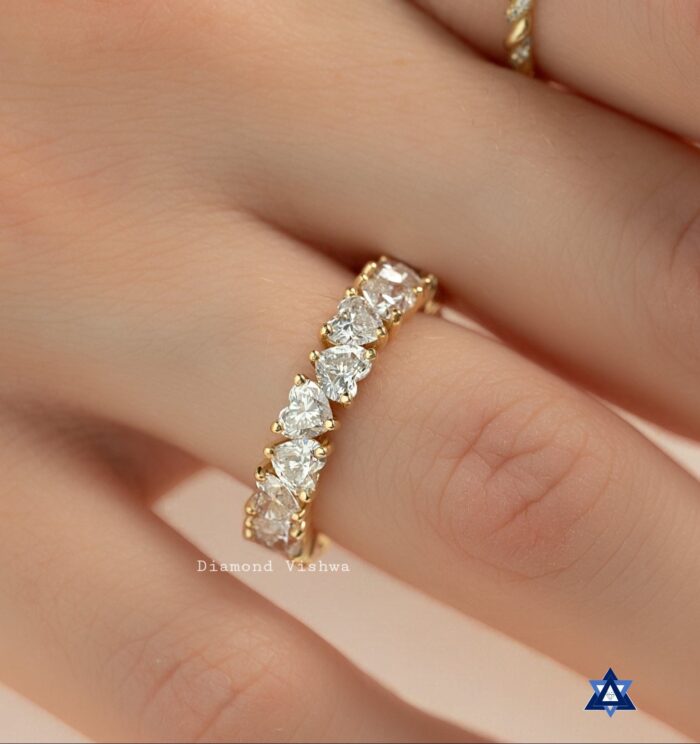 Heart Cut Moissanite Diamond Full Eternity Band, Prong Setting, Perfect Promise or Wedding Band, Classic band, Gifts for women - 925 Silver - Image 6
