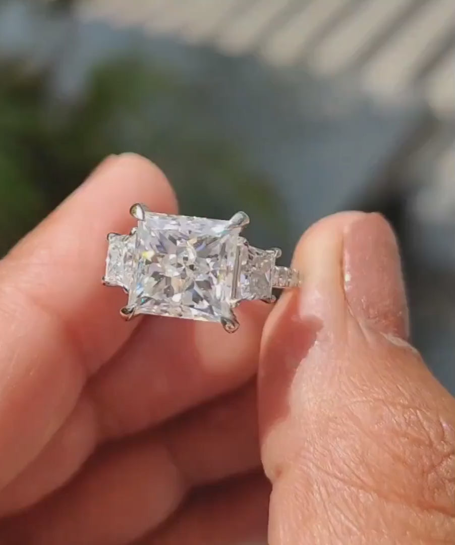 17f9aabd37d1489980500ff070ef8cf0.thumbnail.0000000000 Princess Cut Moissanite Engagement Ring, Crushed Ice Three Stone, Antique Wedding Ring, Romantic Gift for Her - 925 Silver - Image 1