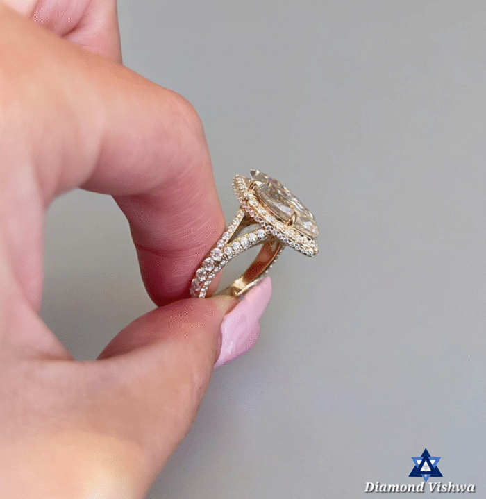 5 CT Marquise Moissanite Halo Ring, Triple Pave Band Cathedral Style, Elegant Bridal Jewelry, Perfect Engagement Gift - Image 8