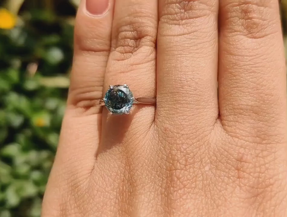 22b567a873284dcab82c2dabea0907f7.thumbnail.0000000000 Cyan Blue Moissanite Ring - Portuguese Cut Solitaire, Engagement Ring, Perfect Proposal Gift - 925 Silver - Image 1