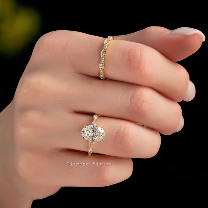 2Ct Oval cut moissanite Diamond Engagement Ring Perfect Wedding or Anniversary Gifts Promise ring for her 14k Yellow Gold - Image 4