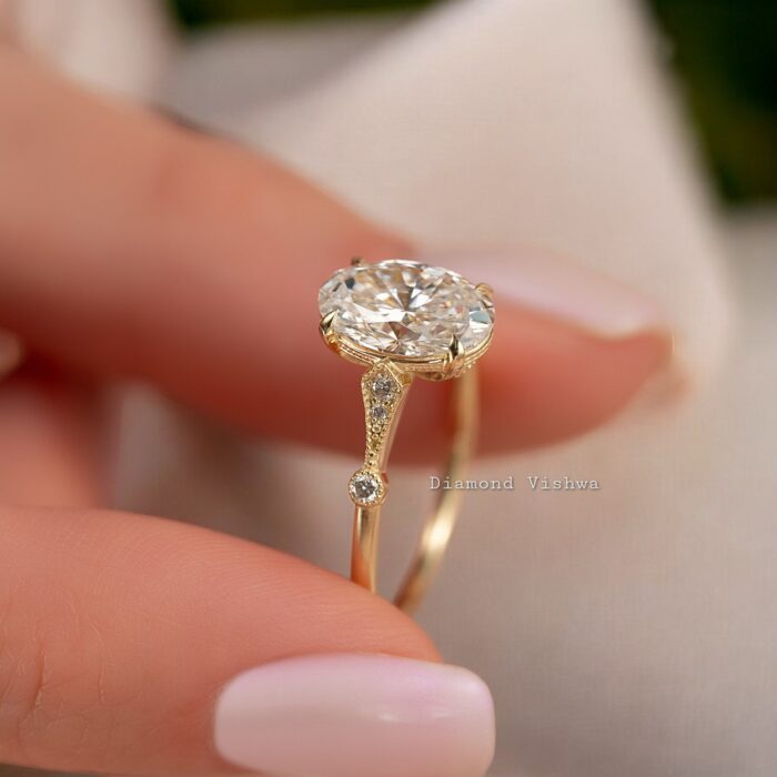 2Ct Oval cut moissanite Diamond Engagement Ring Perfect Wedding or Anniversary Gifts Promise ring for her 14k Yellow Gold - Image 3