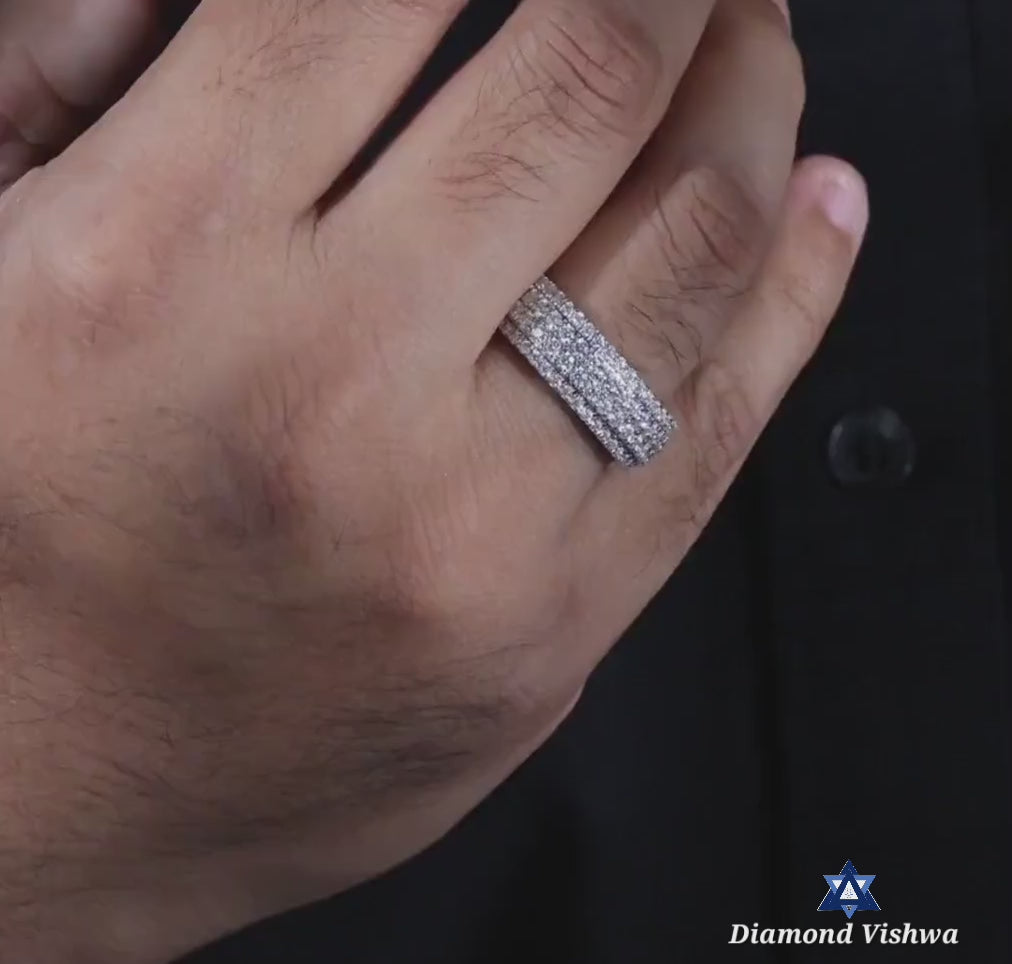 586e44f8486d43f1ba862cd2a4de7075.thumbnail.0000000000 Men’s 4-Row Lab Grown Diamond Wedding Band Ring - 925 Silver - Image 1