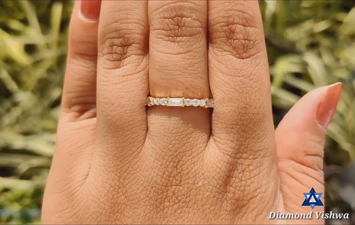 60c0351f6a7d43a7806e1f6369b89ac2.thumbnail.0000000000 Colorless Moissanite Baguette and Round Full Eternity Wedding Band Ring - 925 Silver - Image 1