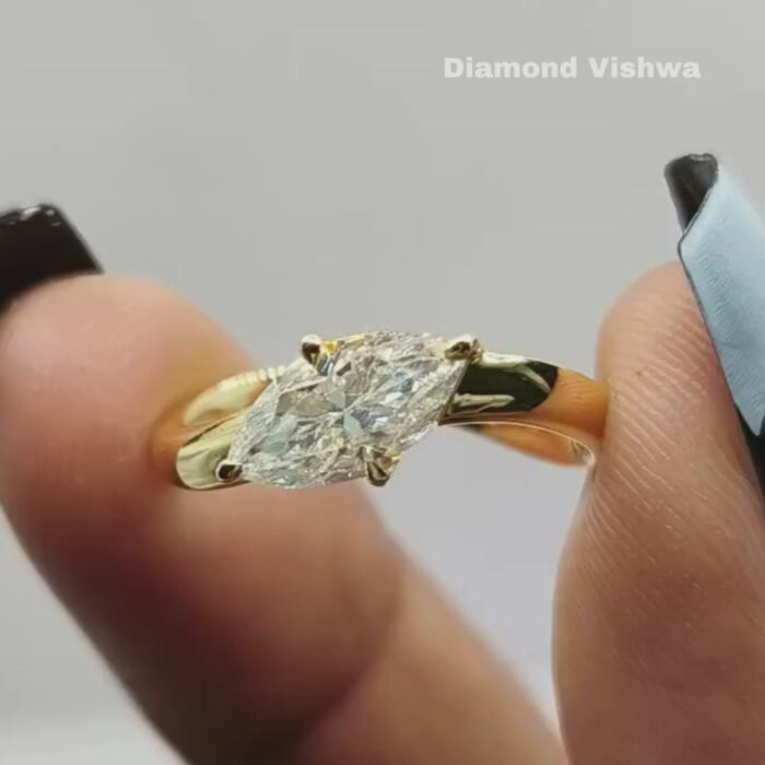 Marquise Cut Moissanite Engagement Ring with Wave Band Design - 925 Silver - Image 6