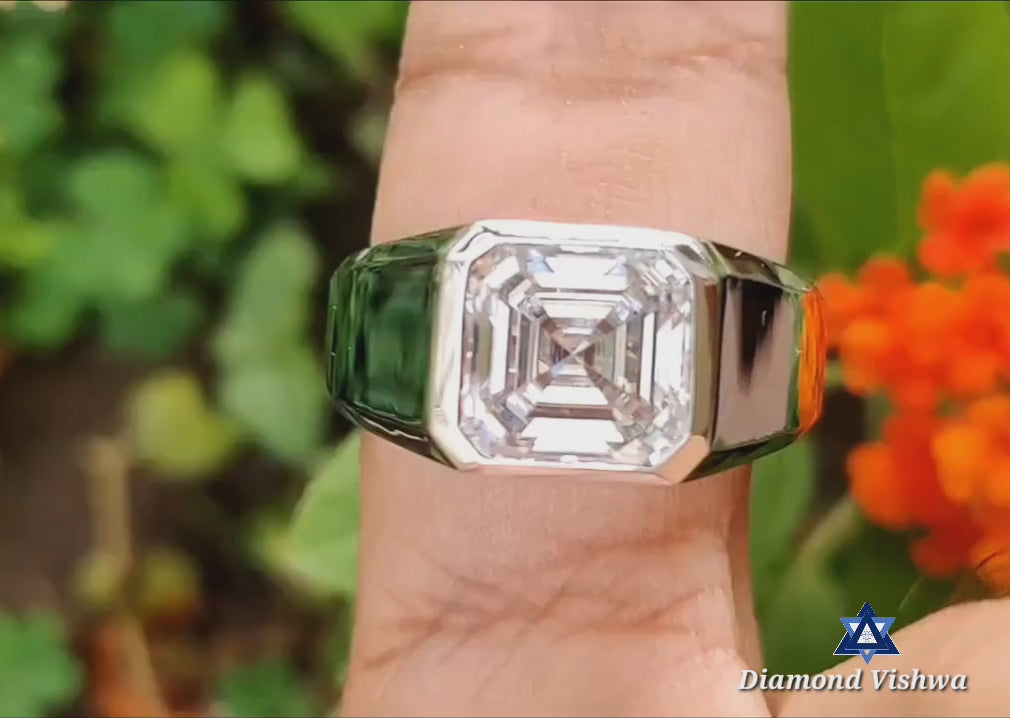 66d53046b2f9439aa7e28822c27e4bb3.thumbnail.0000000000 4.42 CT Asscher Moissanite Men's Bezel Solitaire Ring, Engagement Wedding Anniversary - 925 Silver - Image 1