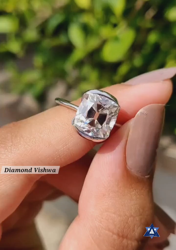 74868539ebff4df2b28d6509dae7a378.thumbnail.0000000000 3.5 CT Cushion Old Mine Cut Moissanite Open Gallery Half Bezel Set Engagement Ring - 925 Silver - Image 1