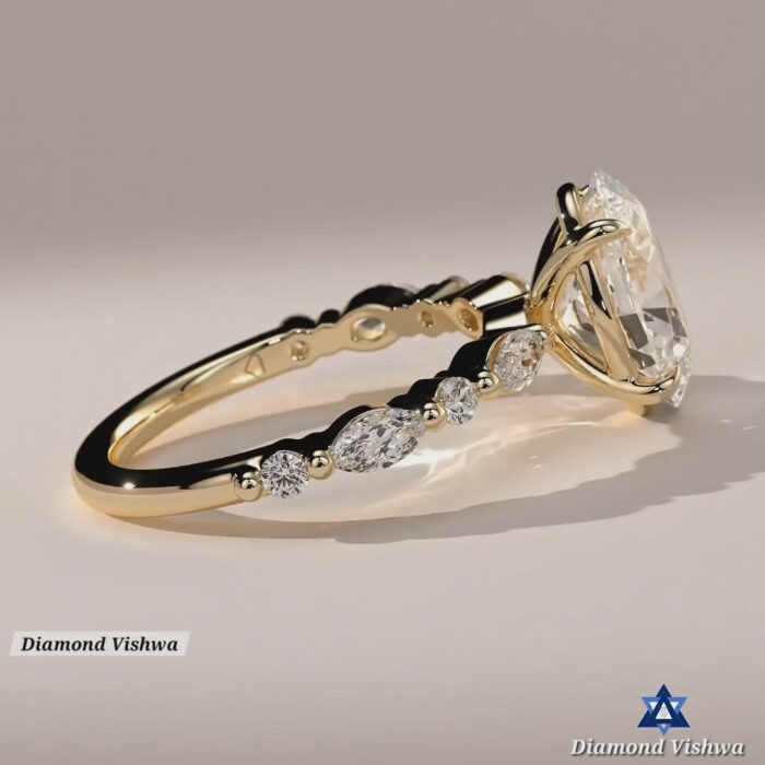 Classic Oval Cut Moissanite Engagement Ring, Accent Stone Band in Prong Setting, Unique Wedding Proposal Gift - Image 2