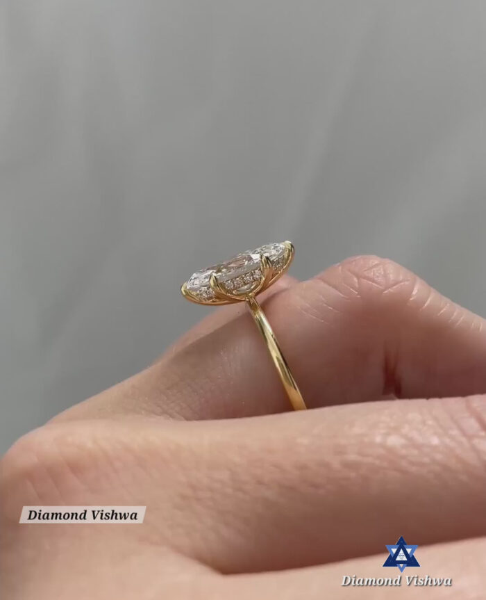 2.5Ct Marquise Cut Hidden Halo Moissanite Engagement Ring | Special Hidden Halo Engagement Ring | ring for her | Wedding Ring | 18k Solid Gold - Image 3