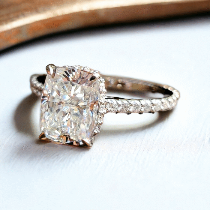 Sparkling Cushion Cut Moissanite, Pave Crown Engagement Ring, Ice Crushed Detail, Exceptional Love Celebration Gift - Image 3