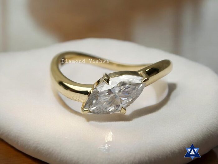 Marquise Cut Moissanite Engagement Ring with Wave Band Design - 925 Silver - Image 5