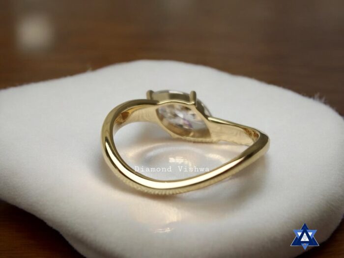 Marquise Cut Moissanite Engagement Ring with Wave Band Design - 925 Silver - Image 2