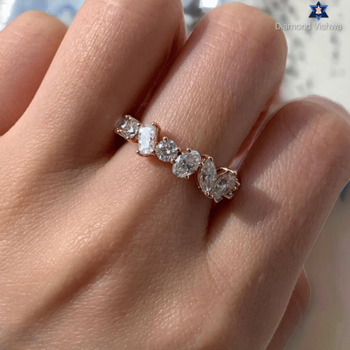 14k Gold Multi-Shape Moissanite Eternity Band - Pear, Emerald & Cushion Cut Gemstone Cluster Ring | Unique Diamond Alternative Anniversary/Wedding Ring for Her - Image 7