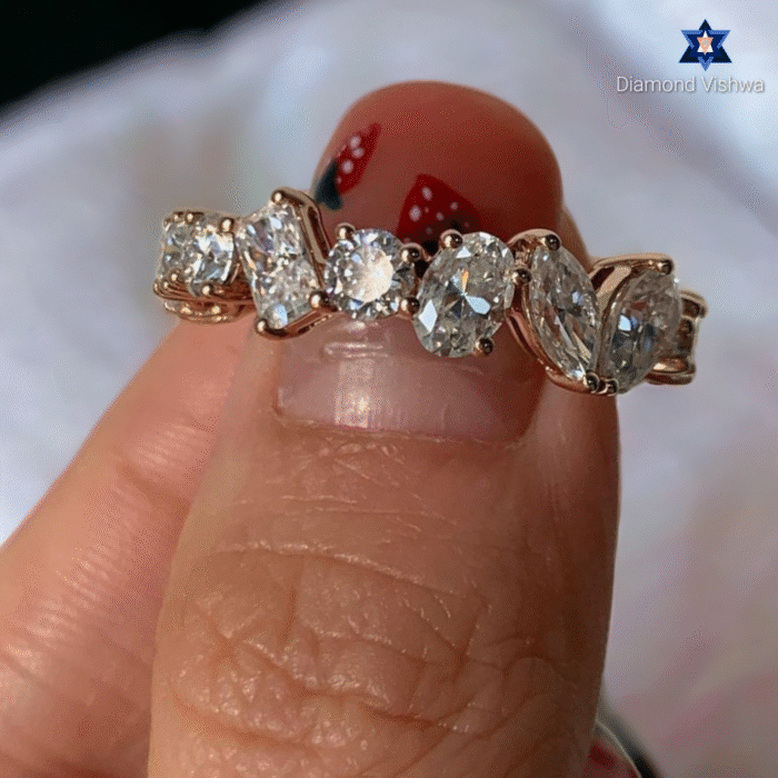 14k Gold Multi-Shape Moissanite Eternity Band - Pear, Emerald & Cushion Cut Gemstone Cluster Ring | Unique Diamond Alternative Anniversary/Wedding Ring for Her - Image 6