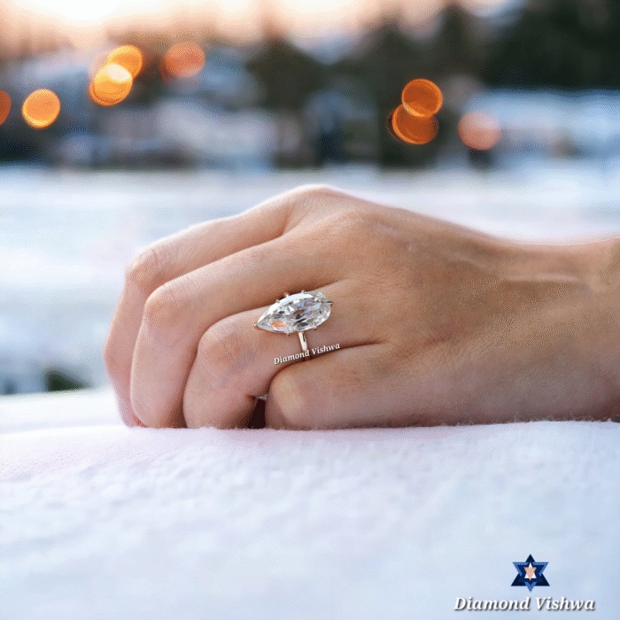 6.1ct Pear Moissanite Engagement Ring - Vintage Old Mine Cut Solitaire | Unique Solid Gold Pear Shaped Statement Ring | Large Classic Gemstone Anniversary Gift for Her - Image 4