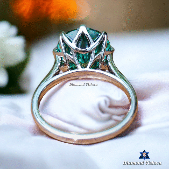 Antique Portuguese Cut Green Moissanite Solitaire Engagement Ring - 8 Prong Wedding/Anniversary Band for Her - Image 5