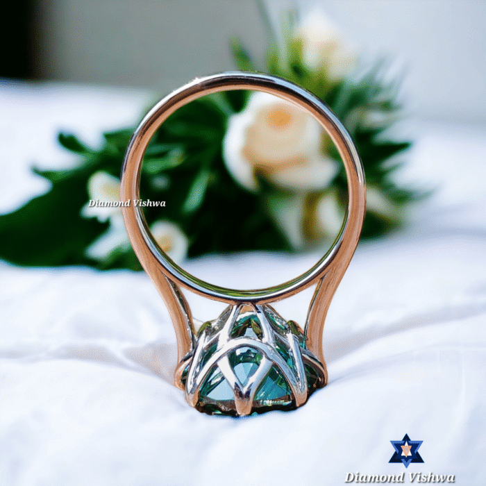 Antique Portuguese Cut Green Moissanite Solitaire Engagement Ring - 8 Prong Wedding/Anniversary Band for Her - Image 4