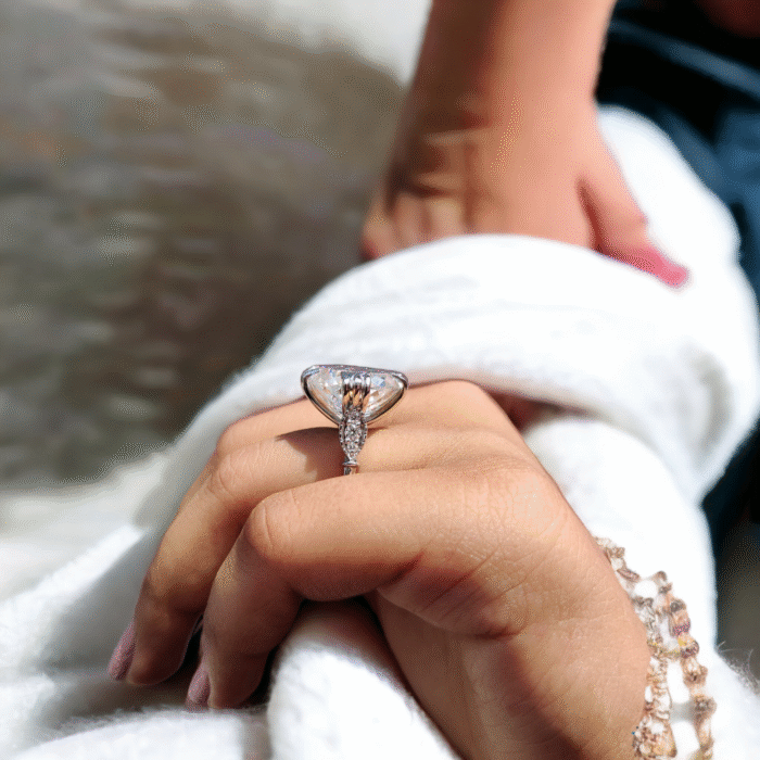 Vintage Style Engagement Ring, 17.81 TW Portuguese Cut Moissanite, Cathedral Milgrain Wedding Ring for He - Image 5