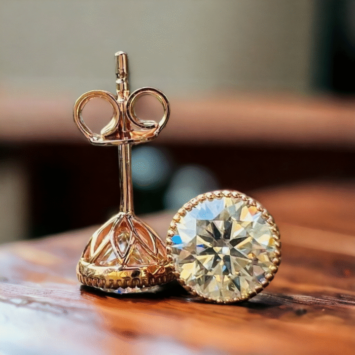 Sparkling Moissanite Diamond Earrings, Round Cut Push Back, Elegant Bridal Jewelry, Perfect Anniversary Gift, Gifts for women - Image 3