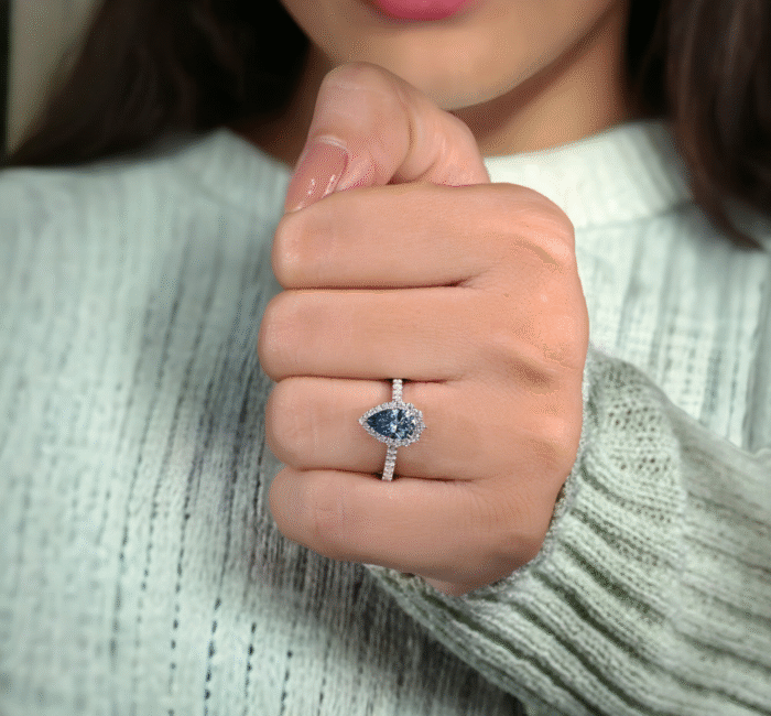 Pear Moissanite Blue Diamond Engagement Ring, Design for Women, Anniversary Wedding Ring - Image 5