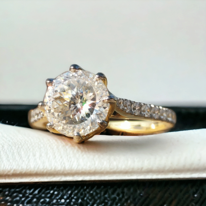 Portuguese Cut Moissanite Diamond Ring, Cathedral Style Half Pave Band, Elegant Solitaire Engagement Ring, Perfect Proposal Gift - Image 2