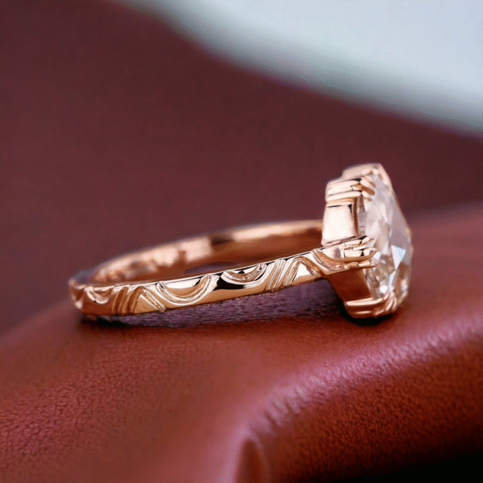 Round Rose Cut Moissanite Diamond Art Deco Fishtail Prong Engagement Wedding Ring - Image 2