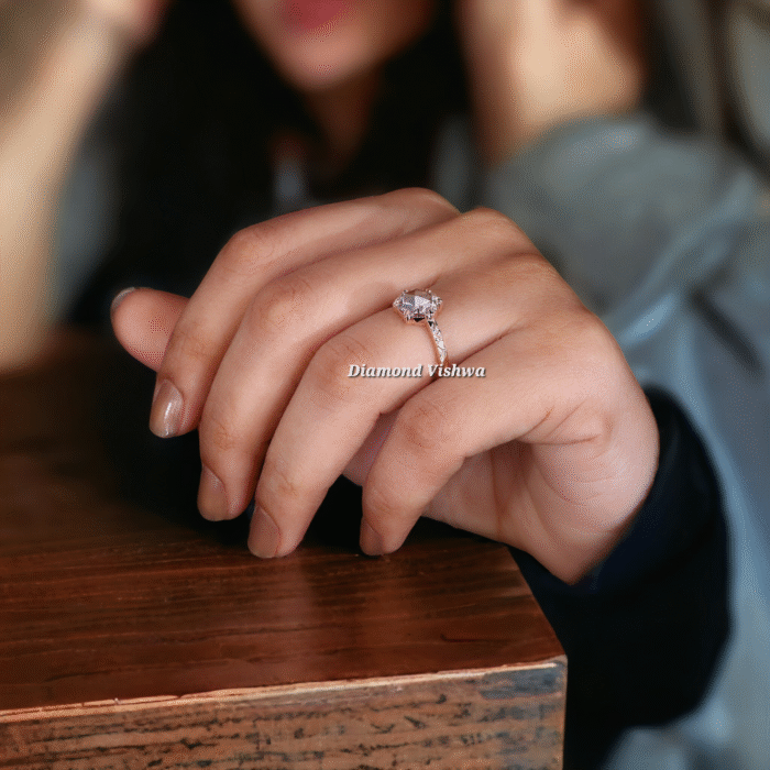 Round Rose Cut Moissanite Diamond Art Deco Fishtail Prong Engagement Wedding Ring - Image 5