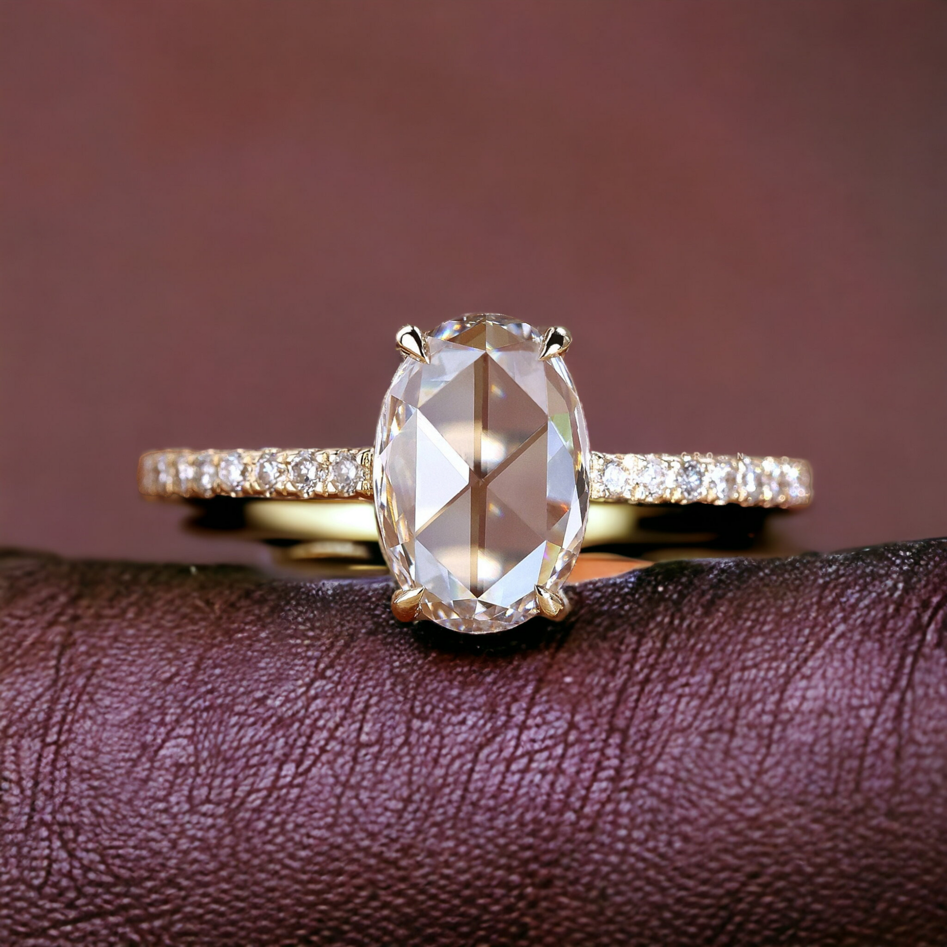 PhotoRoom-20231013_111616 Flat Oval Rose Cut Moissanite Diamond Engagement Ring, Gifts for women - Image 1