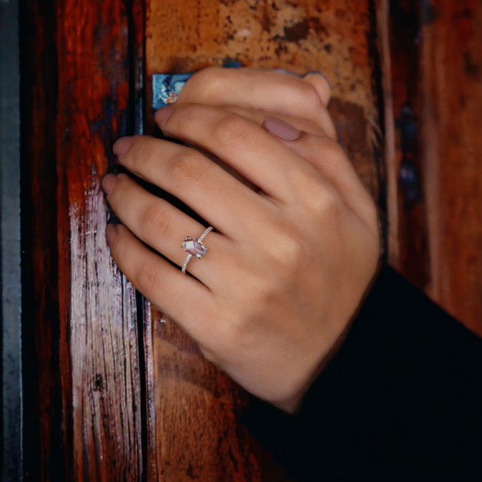 Flat Oval Rose Cut Moissanite Diamond Engagement Ring, Gifts for women - Image 5