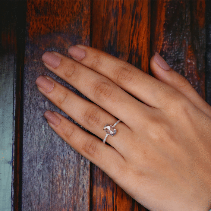 Flat Oval Rose Cut Moissanite Diamond Engagement Ring, Gifts for women - Image 6