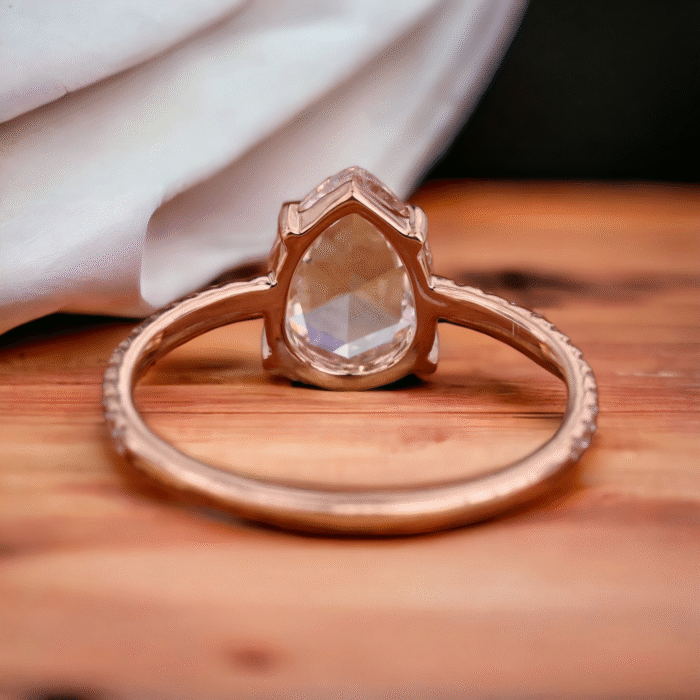 Pear Rose Cut Moissanite Diamond Pave Engagement Ring, Gifts for women - Image 3