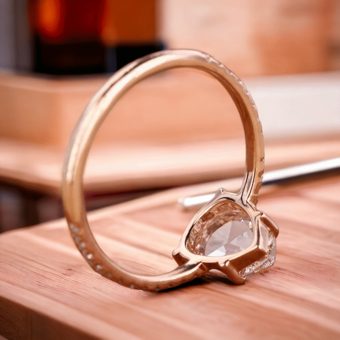 Pear Rose Cut Moissanite Diamond Pave Engagement Ring, Gifts for women - Image 4