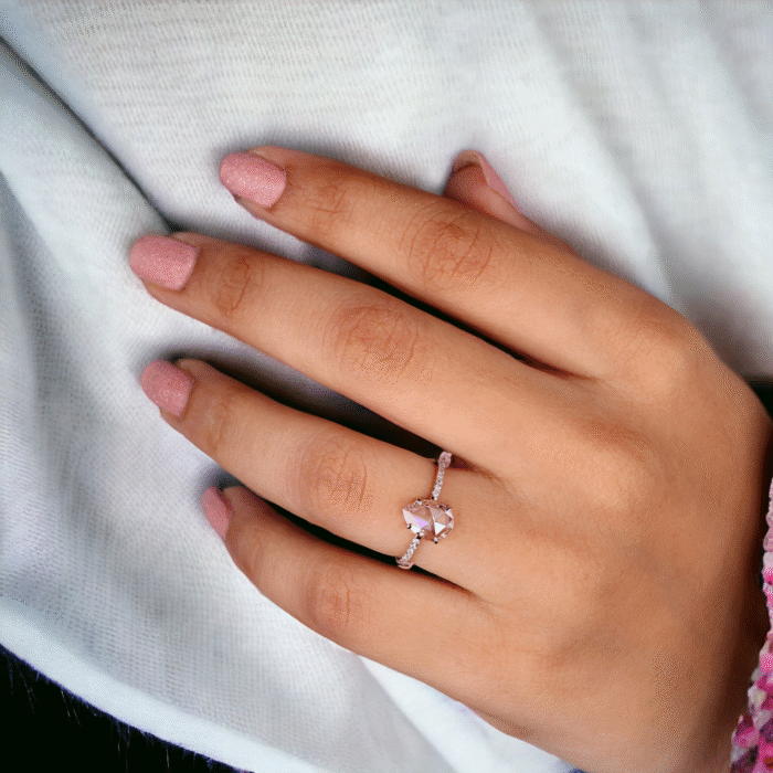 Pear Rose Cut Moissanite Diamond Pave Engagement Ring, Gifts for women - Image 5