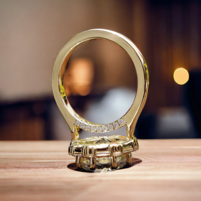 Vintage Style Engagement Ring, Portuguese Cut Moissanite Halo Ring, Baguette and Round Cut Halo Ring - Image 5