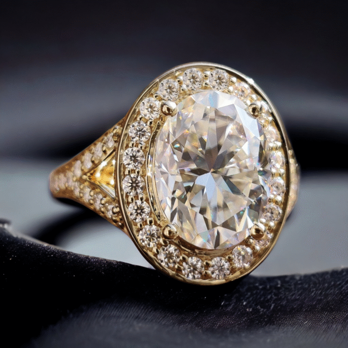 Handmade Oval Split Shank Halo Diamond Engagement Ring, Moissanite Ring, Gifts for women - Image 2