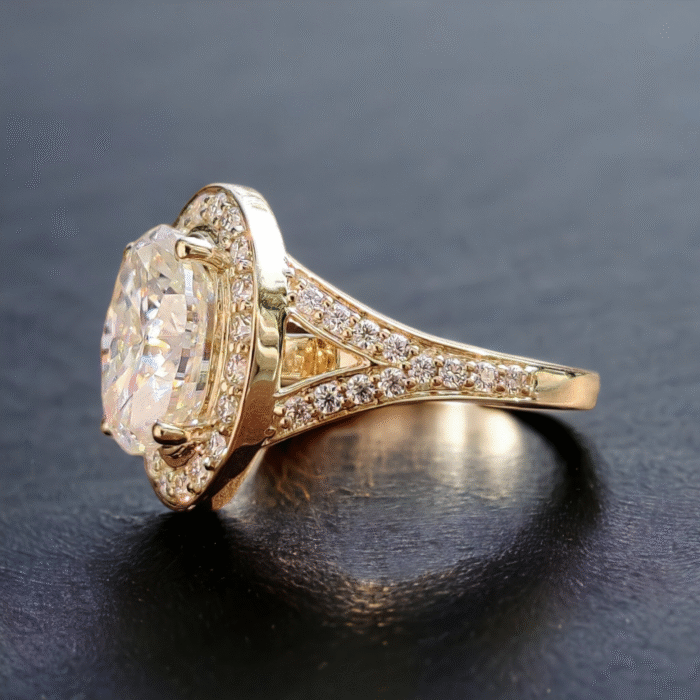 Handmade Oval Split Shank Halo Diamond Engagement Ring, Moissanite Ring, Gifts for women - Image 3