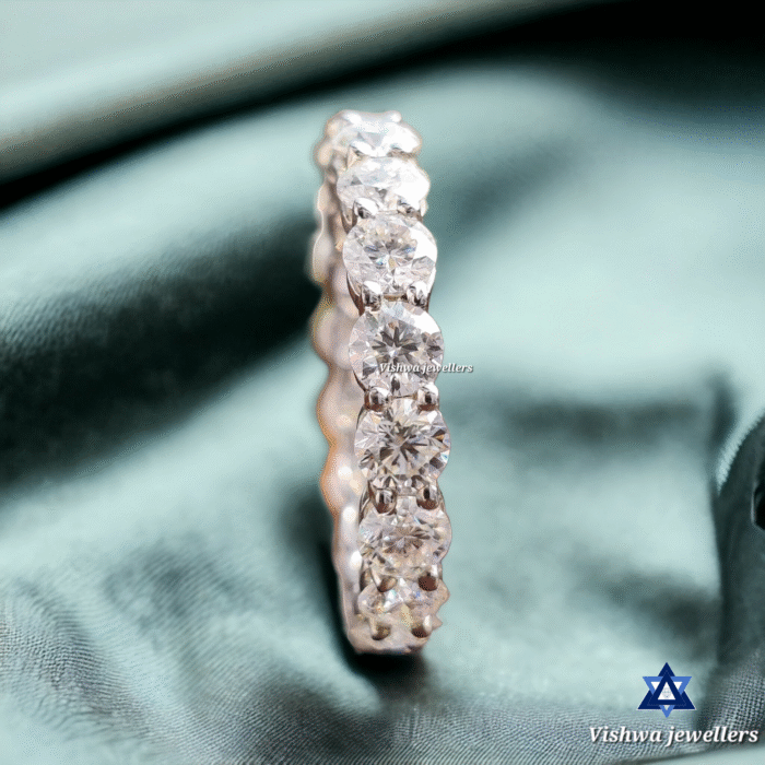 Round Moissanite Eternity Wedding Band Ring - Scalloped Pave Set - Image 2