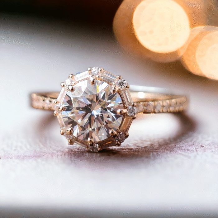 Dazzling Round Cut Moissanite Diamond Pave Halo Wrap Engagement Ring, Design for Women, Anniversary Wedding Ring - Image 2