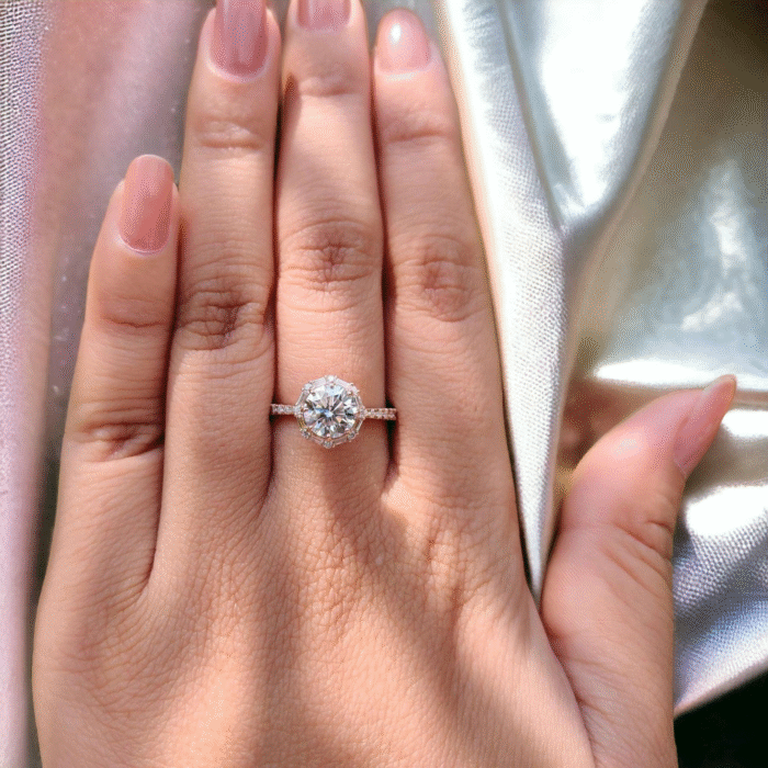 Dazzling Round Cut Moissanite Diamond Pave Halo Wrap Engagement Ring, Design for Women, Anniversary Wedding Ring - Image 8