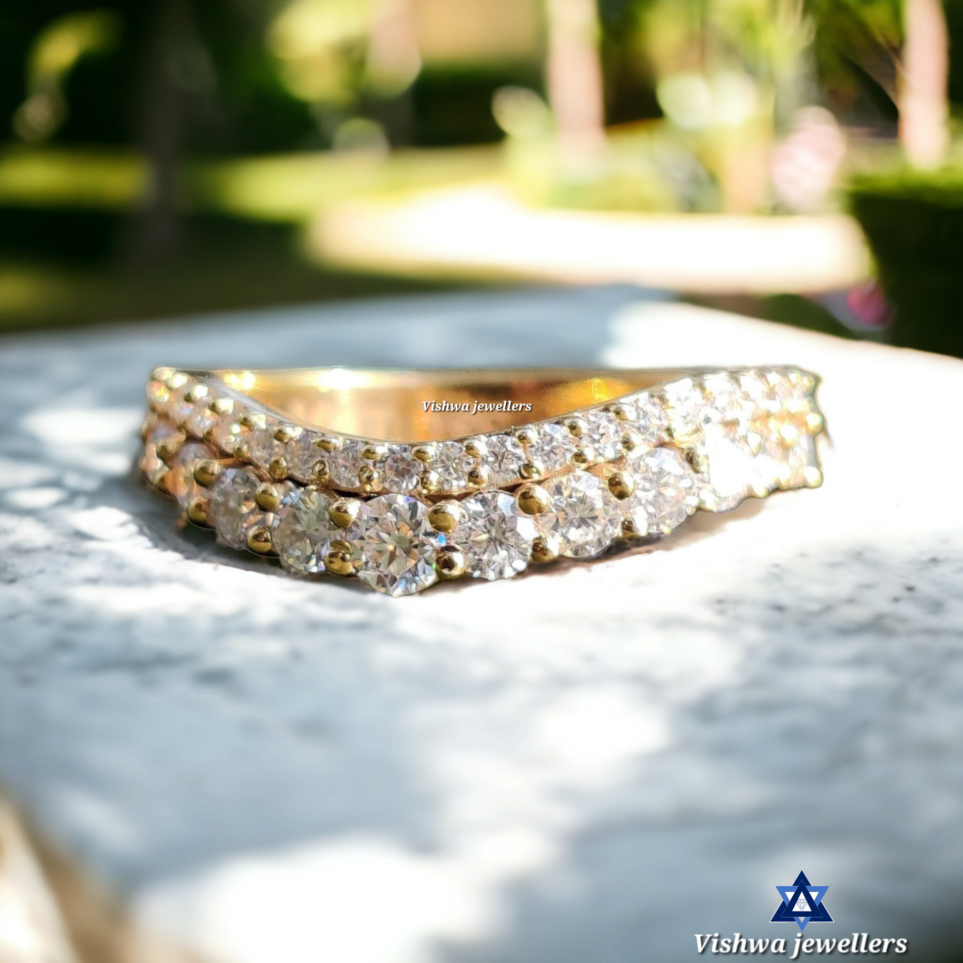 PhotoRoom-20231117_074721 Round Moissanite Curved Double Layer Yellow Gold Wedding Anniversary Ring Band - Image 1