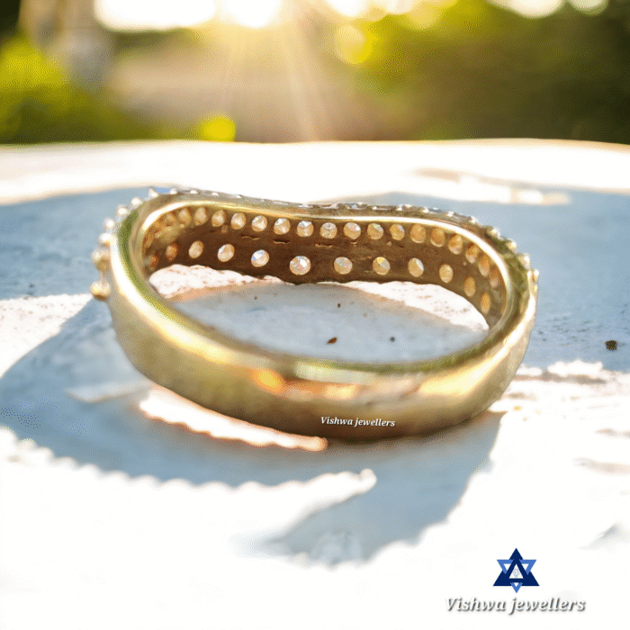 Round Moissanite Curved Double Layer Yellow Gold Wedding Anniversary Ring Band - Image 2