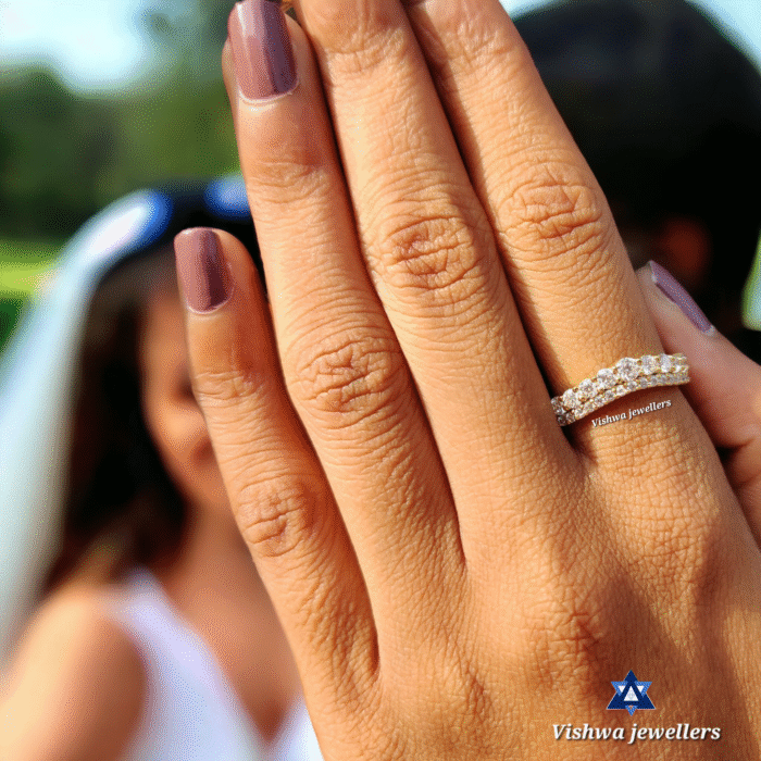 Round Moissanite Curved Double Layer Yellow Gold Wedding Anniversary Ring Band - Image 3