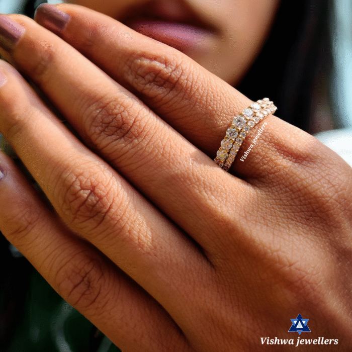 Round Moissanite Curved Double Layer Yellow Gold Wedding Anniversary Ring Band - Image 5