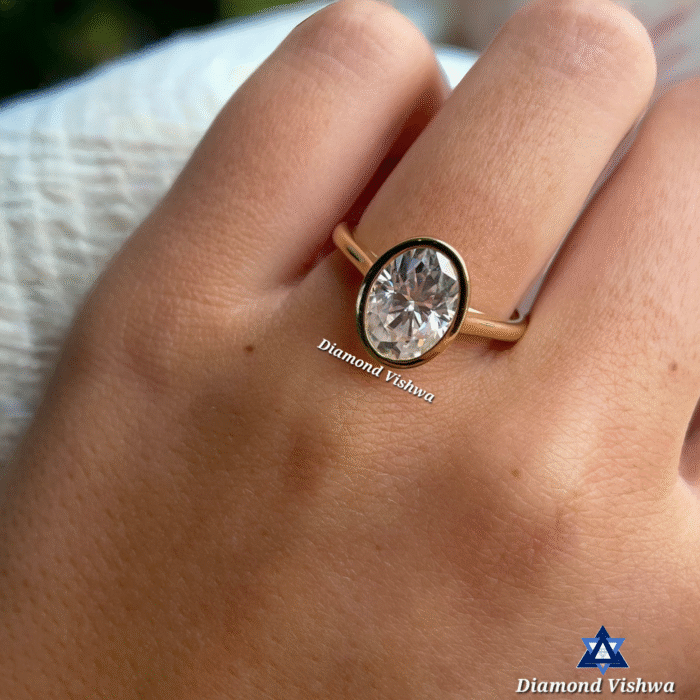 2.5Ct Oval Cut Moissanite Solitaire Engagement Ring Antique Bezel Setting in 14k Yellow Gold - Image 7