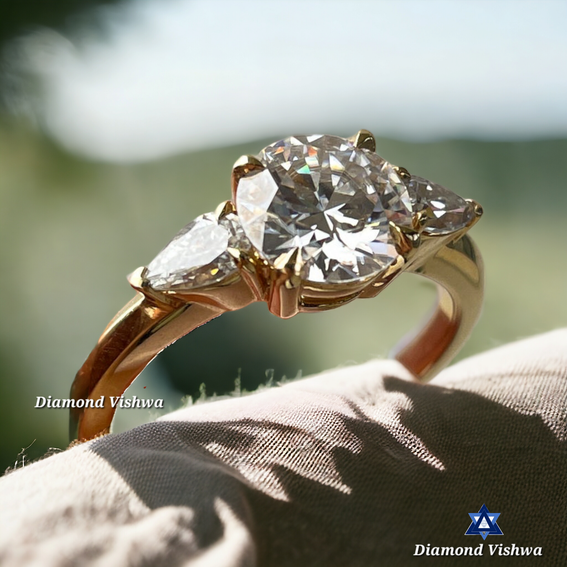 PhotoRoom-20240206_101454 2 CT Round cut Trilogy Engagement Ring | Wedding Ring for Her| Gift for her| 14k Solid Yellow gold - Image 1