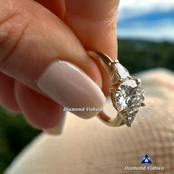 2 CT Round cut Trilogy Engagement Ring | Wedding Ring for Her| Gift for her| 14k Solid Yellow gold - Image 4